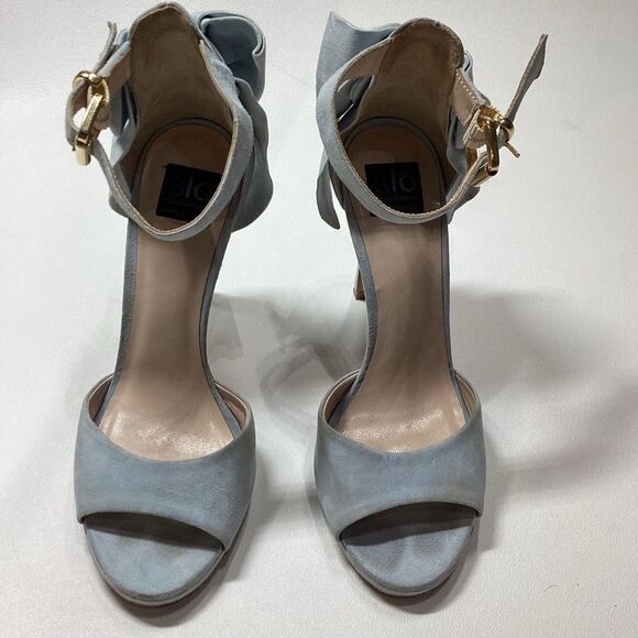 ISLO Isabella Lorusso Back Bow Open Toe Light Blue Suede Heels Size EU 37 - Picture 2 of 16